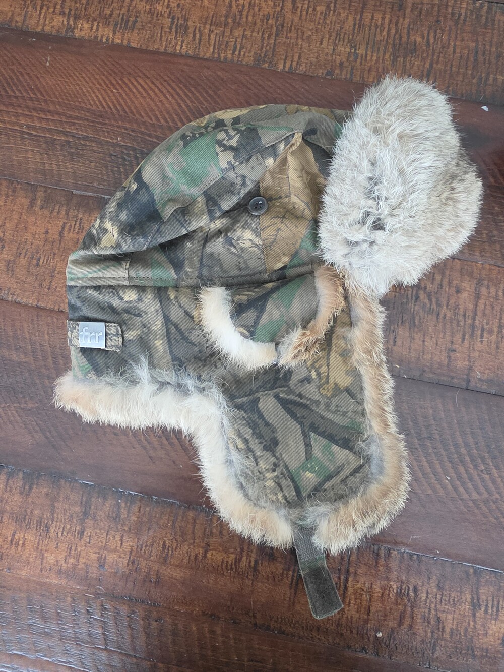FRR Canada Rabbit Fur Trim Camouflage Trapper Hat Green & Brown